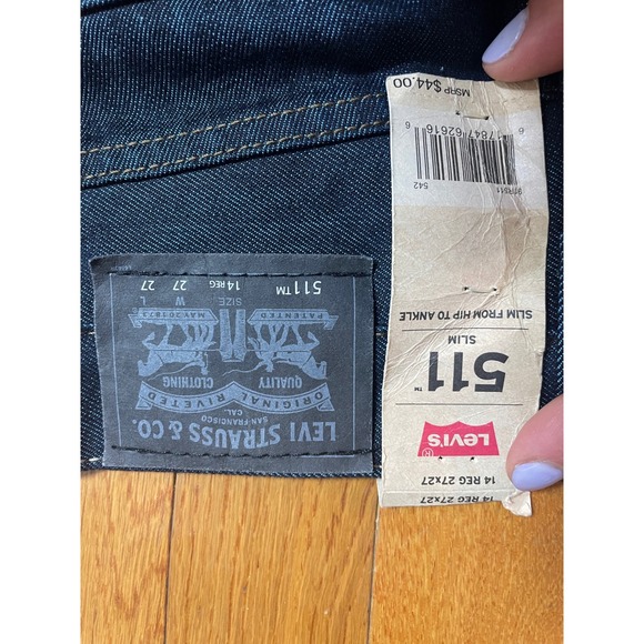 Levis 511 Slim Fit Boys Jeans Size 14 Reg Dark Indigo Blue Denim 27x27 NWT - Picture 7 of 10